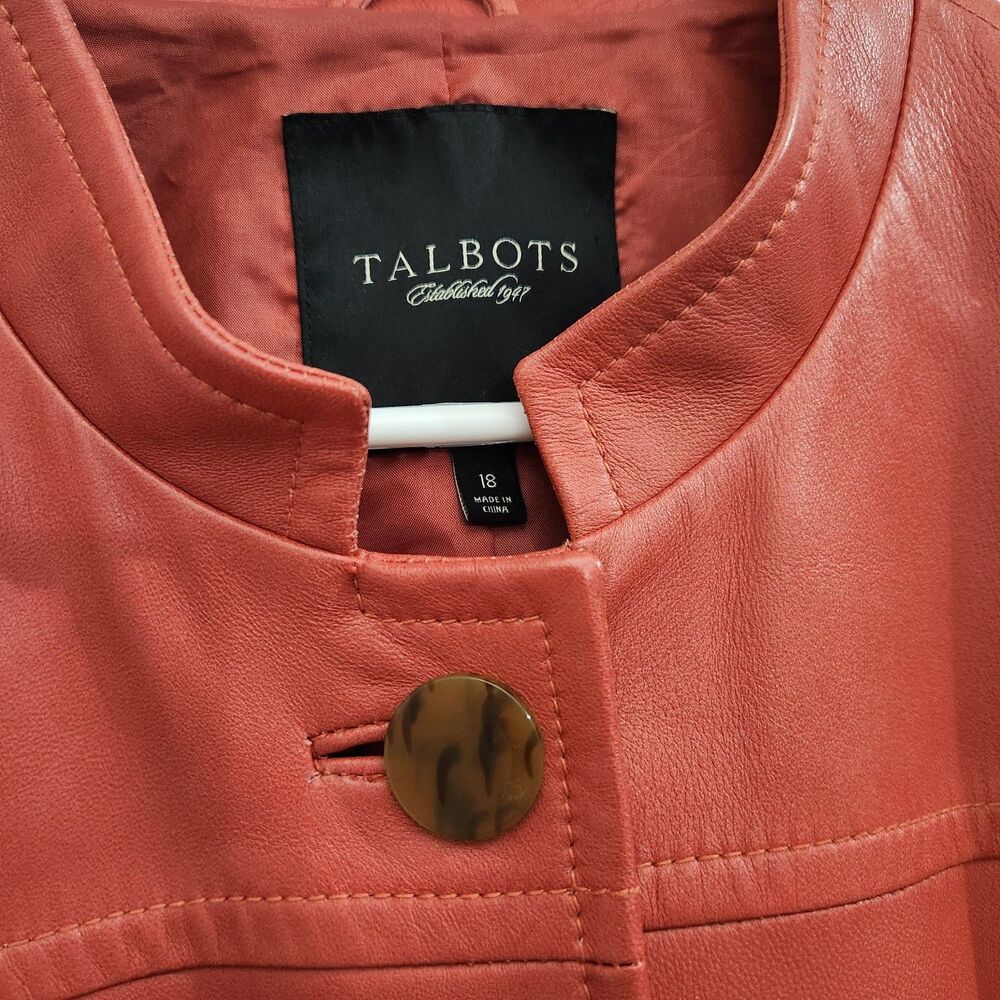 Talbots Leather Jacket Blazer Womens 18 Jacket Salmon Soft Moto Y2K Luxe - Picture 3 of 8